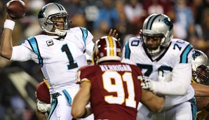 Cam Newton (l.) spielte sehr effektiv gegen die Redskins