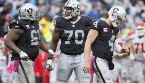 Honorable Mention: Die Cowboys-O-Line bietet eine äußerst komfortable Basis für die Offense - doch auch Oaklands Line ist nicht zu verachten: Mit Osemele (92 OVR), Hudson (90) und Penn (89) gibt es ebenfalls drei Raiders-Linemen in der Top-12