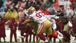 Nick Bosa, Edge, 49ers. Im Regen von Washington war Bosa eine Naturgewalt: Sieben Tackles, vier davon im Backfield der Run-lastigen Redskins, und dazu ein QB-Hit sowie ein Sack. Bosa sollte der klare Favorit für den Defensive Rookie of the Year sein.