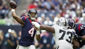 Deshaun Watson, QB, Texans: Oaklands Offense bereitete den Texans die erwartbaren Probleme - Houston kann sich bei Watson bedanken, dass das Spiel gewonnen wurde. Mehrere irre Plays, darunter der Touchdown des Tages und auch als Runner brandgefährlich