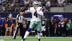 8. Dak Prescott, Cowboys. Einige vermeidbare Turnover haben zuletzt Einzug erhalten - in der Summe spielt er aber immer noch eine sehr gute Saison. Das Problem mit Prescott ist das Spiel aus unsauberer Pocket und wenn das Timing abweicht.