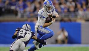 NICHT GEWERTET: Jeff Driskel, Lions. Hat als Runner zuletzt einen guten Eindruck hinterlassen, und die Lions bauen das auch gezielter ein. Als Passer nach wie vor mit deutlichen Defiziten gerade auch im Kurzpassspiel und aus sauberer Pocket.