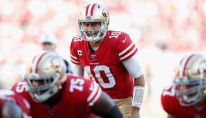 8. Jimmy Garoppolo, 49ers. Profitiert massiv vom vielleicht besten Play-Caller in der NFL und hat auch nach wie vor halbwegs regelmäßig auch schlechte Spiele. Trug die Offense jetzt aber auch mehrfach maßgeblich; wie viel Entwicklung ist noch möglich?