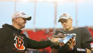 Bengals-Headcoach Zack Taylor (l.) und Quarterback Joe Burrow nach dem Championship Game gegen die Chiefs