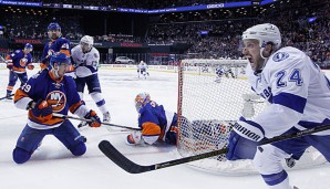 Thomas Greiss liegt am Boden, Ryan Callahan bejubelt das Tor zum zwischenzeitlichen 1:1